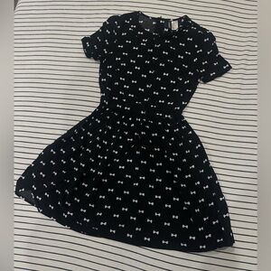 Divided Black Mini Dress with White Bow Print